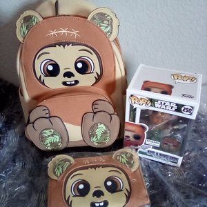 Bundle of 3 NWT: Loungefly Star Wars ewok backpack, wallet and Funko pop ewok